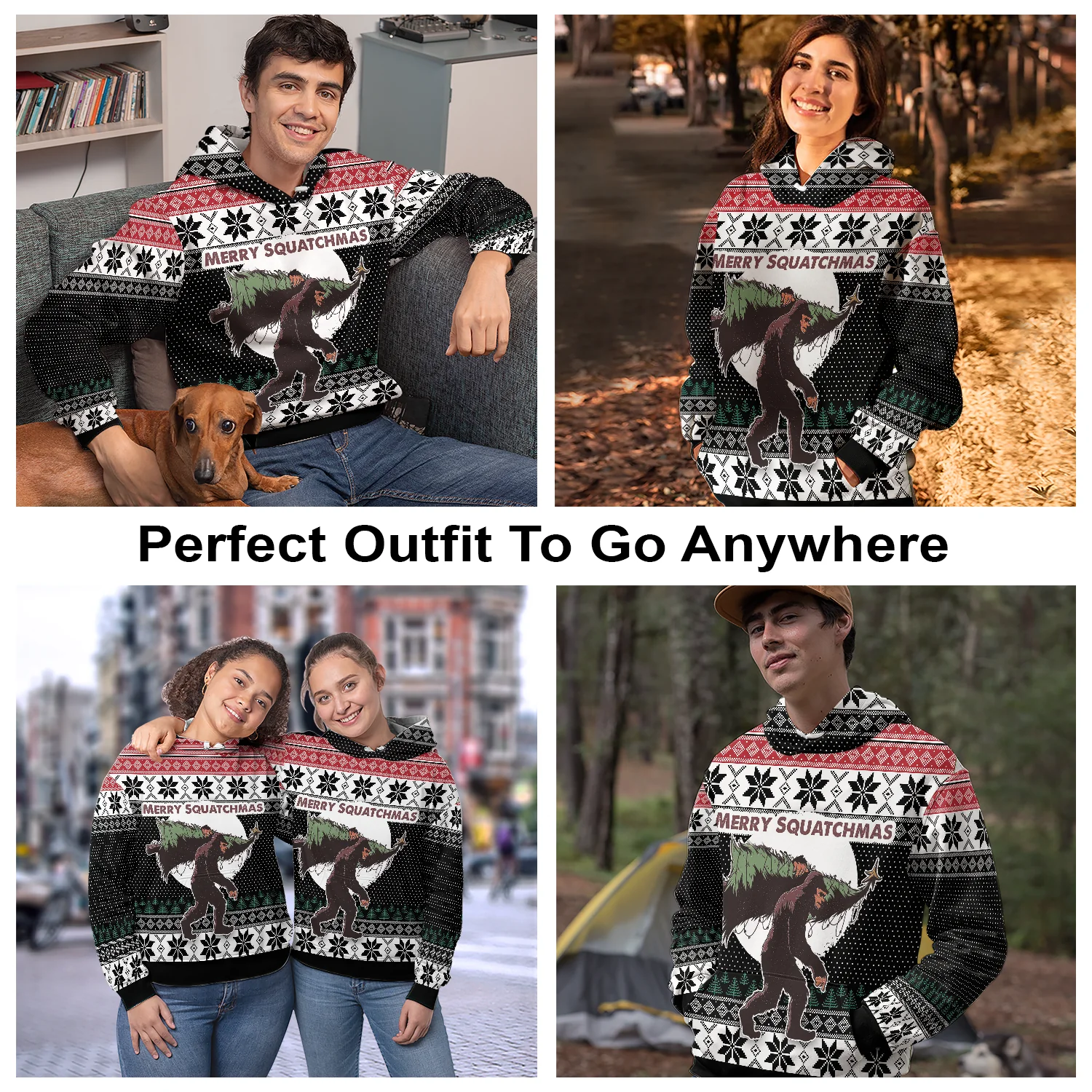 Bigfoot Print Pullover Premium Hoodie Merry Squatchmas, Perfect Outfit For Men And Women On Christmas New Year Autumn Winter - Image 3