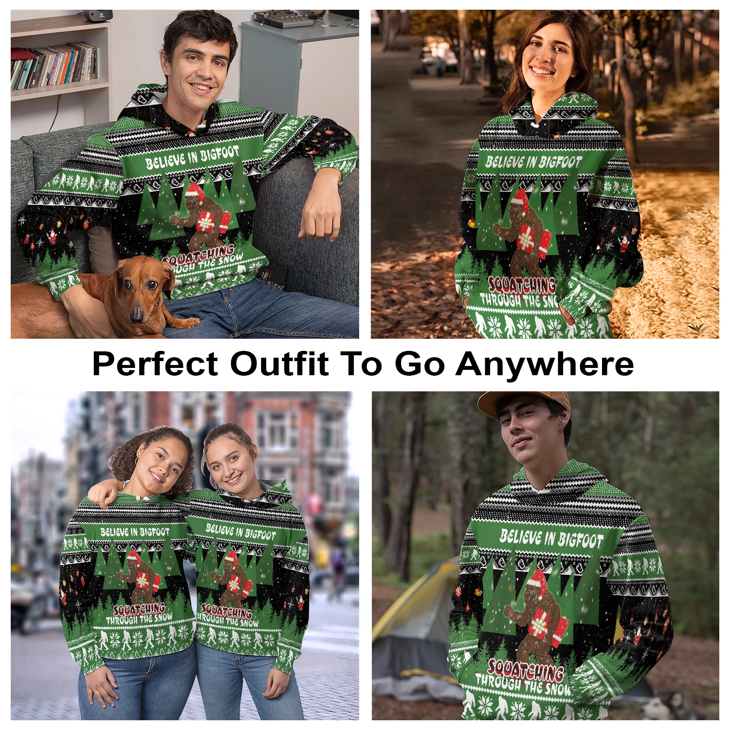 Bigfoot Santa Hat Pullover Premium Hoodie Beleive In Bigfoot, Perfect Outfit For Men And Women On Christmas New Year Autumn Winter - Image 3