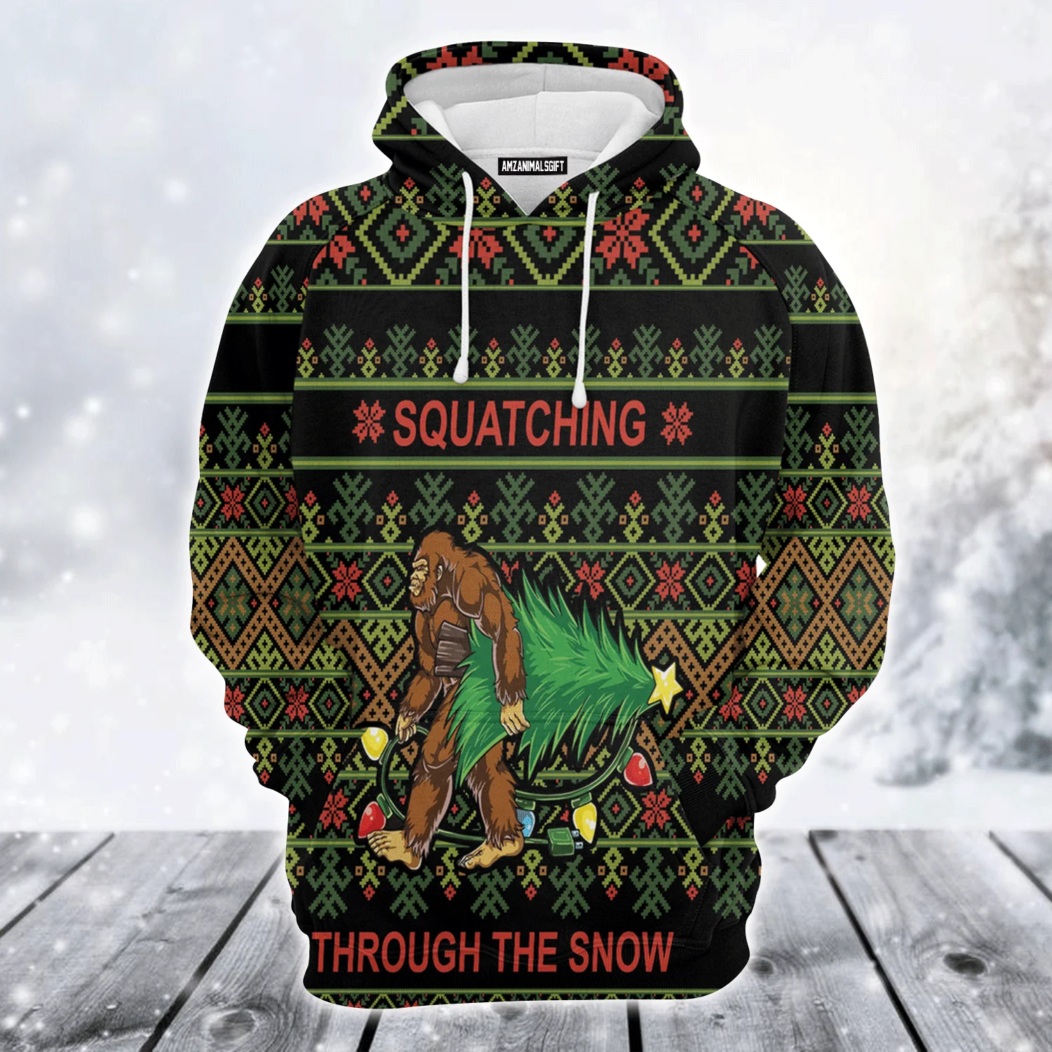 Bigfoot Xmas Premium Christmas Hoodie, Bigfoot Squatching Through The Snow Unisex Hoodie For Men & Women - Perfect Gift For Christmas, Bigfoot Lovers - Image 2