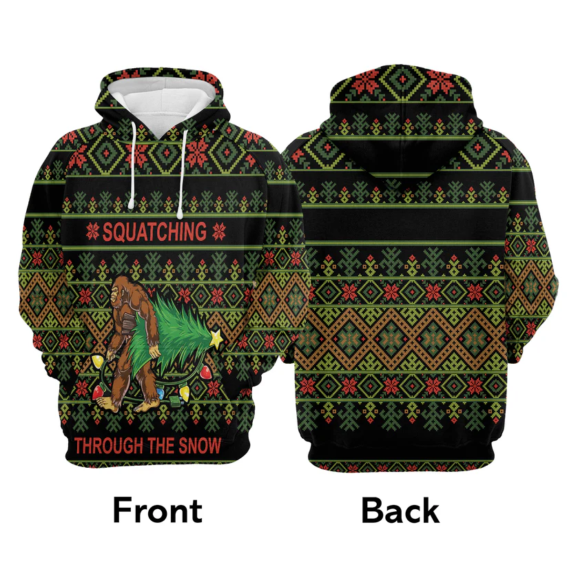 Bigfoot Xmas Premium Christmas Hoodie, Bigfoot Squatching Through The Snow Unisex Hoodie For Men & Women - Perfect Gift For Christmas, Bigfoot Lovers - Image 4