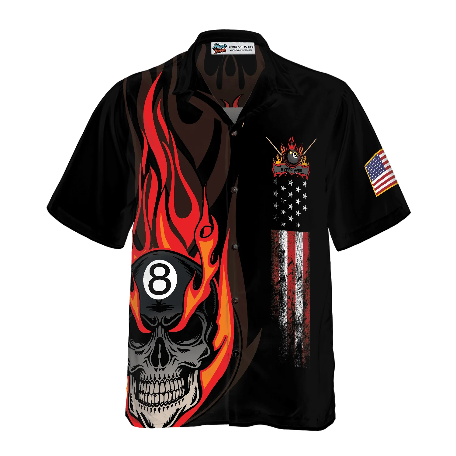 Billiard Hawaiian Shirt, Flame Skull Billiard Pool American Flag Hawaiian Shirt For Men Women, Gift For Friend, Billiard Lovers - Image 3