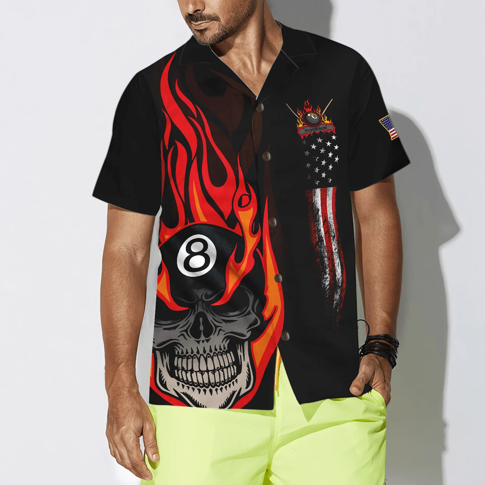 Billiard Hawaiian Shirt, Flame Skull Billiard Pool American Flag Hawaiian Shirt For Men Women, Gift For Friend, Billiard Lovers - Image 4