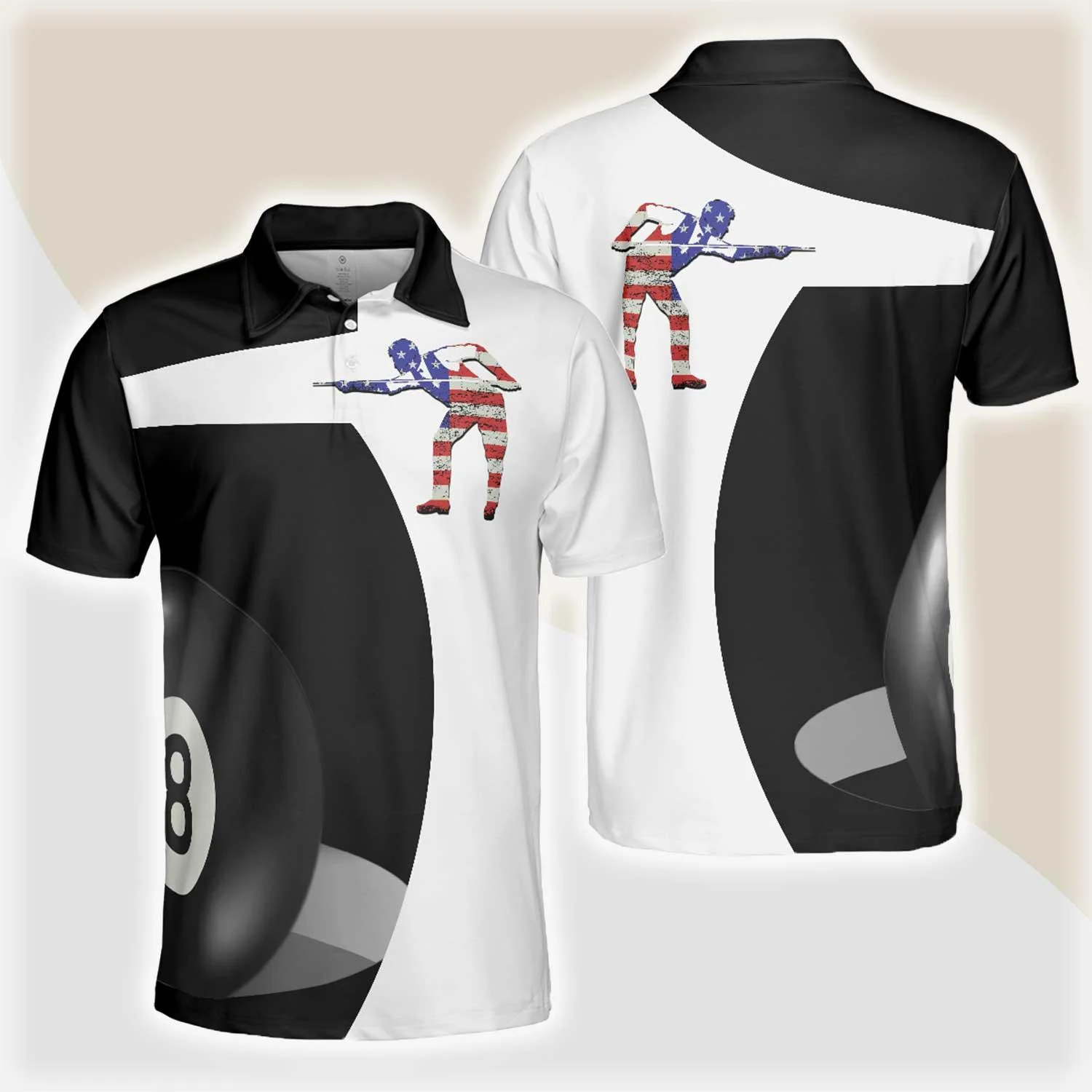 Billiard Shot American Flag Men Polo Shirt, Best Billiards Shirt For Patriotic Billiards Players, 8 Ball Shirt, Gift For Billiards Lovers