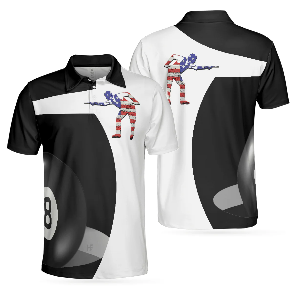 Billiard Shot American Flag Men Polo Shirt, Best Billiards Shirt For Patriotic Billiards Players, 8 Ball Shirt, Gift For Billiards Lovers - Image 2