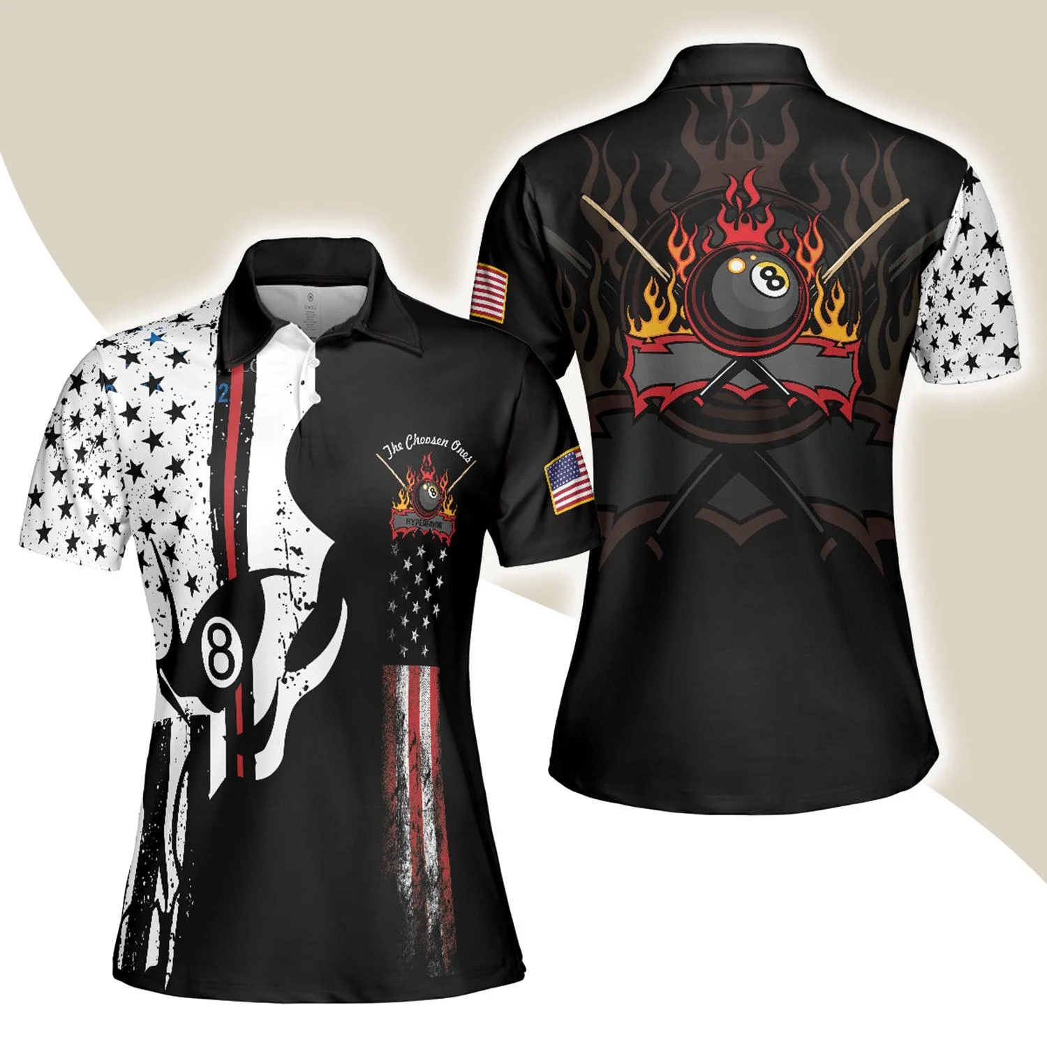 Billiard Women Polo Shirts, The Chosen Ones, Skull American Flag Billiards Polo Shirt - Perfect Gift For Ladies, Billiards Lovers, Billiards Players