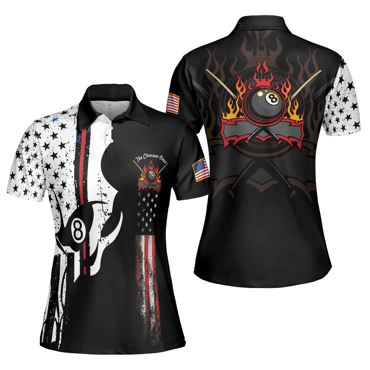 Billiard Women Polo Shirts, The Chosen Ones, Skull American Flag Billiards Polo Shirt - Perfect Gift For Ladies, Billiards Lovers, Billiards Players - Image 2
