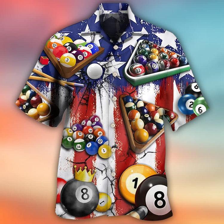 Billiards Aloha Hawaiian Shirts For Summer, America Flag Pattern Independence Day Hawaiian Shirts For Men Women, 4th Of July Gift For Billiards Lovers - Image 2