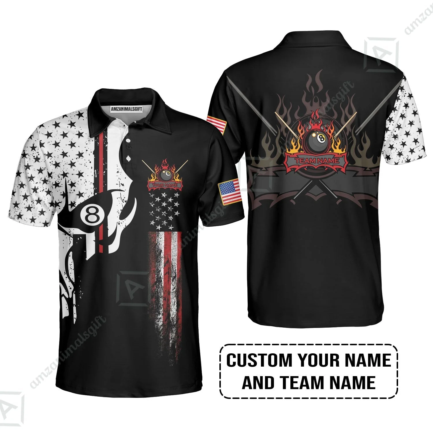 Billiards Custom Hawaiian Shirt- 8-ball Skull Billiards Pool Custom Hawaiian Shirt, Personalized American Flag Billiards Hawaiian Shirt - Image 5