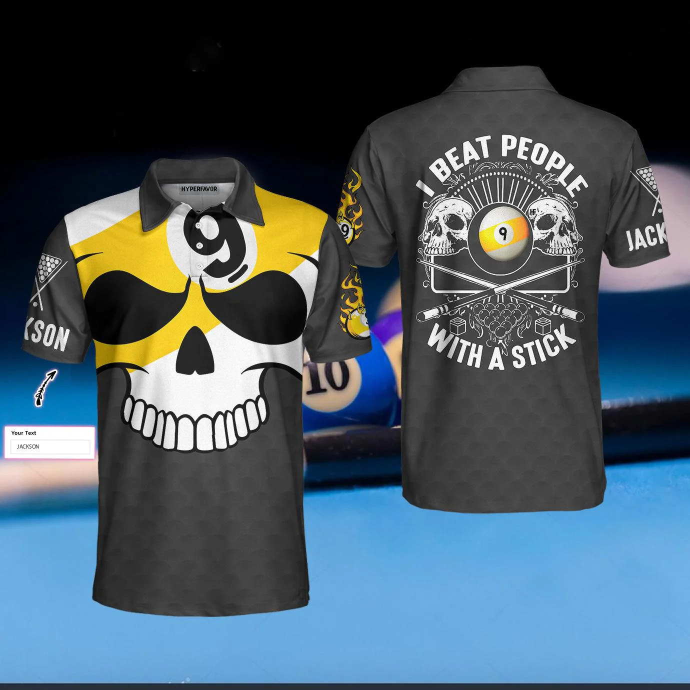 Billiards Customized Name Men Polo Shirt, I Beat People With A Stick Billiards Pool Player Custom Polo Shirt, Personalized Gift For Billiards Players
