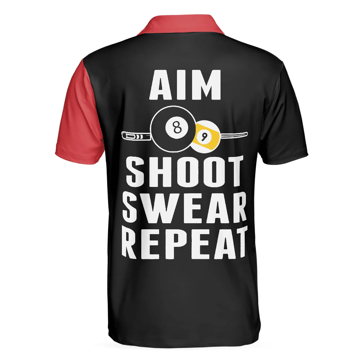 Billiards Men Polo Shirt, Black And Red Billiards Polo Shirt, Aim Shoot Swear Repeat Shirt For Men, Gift For Billiards Lovers, Billiards Players - Image 3