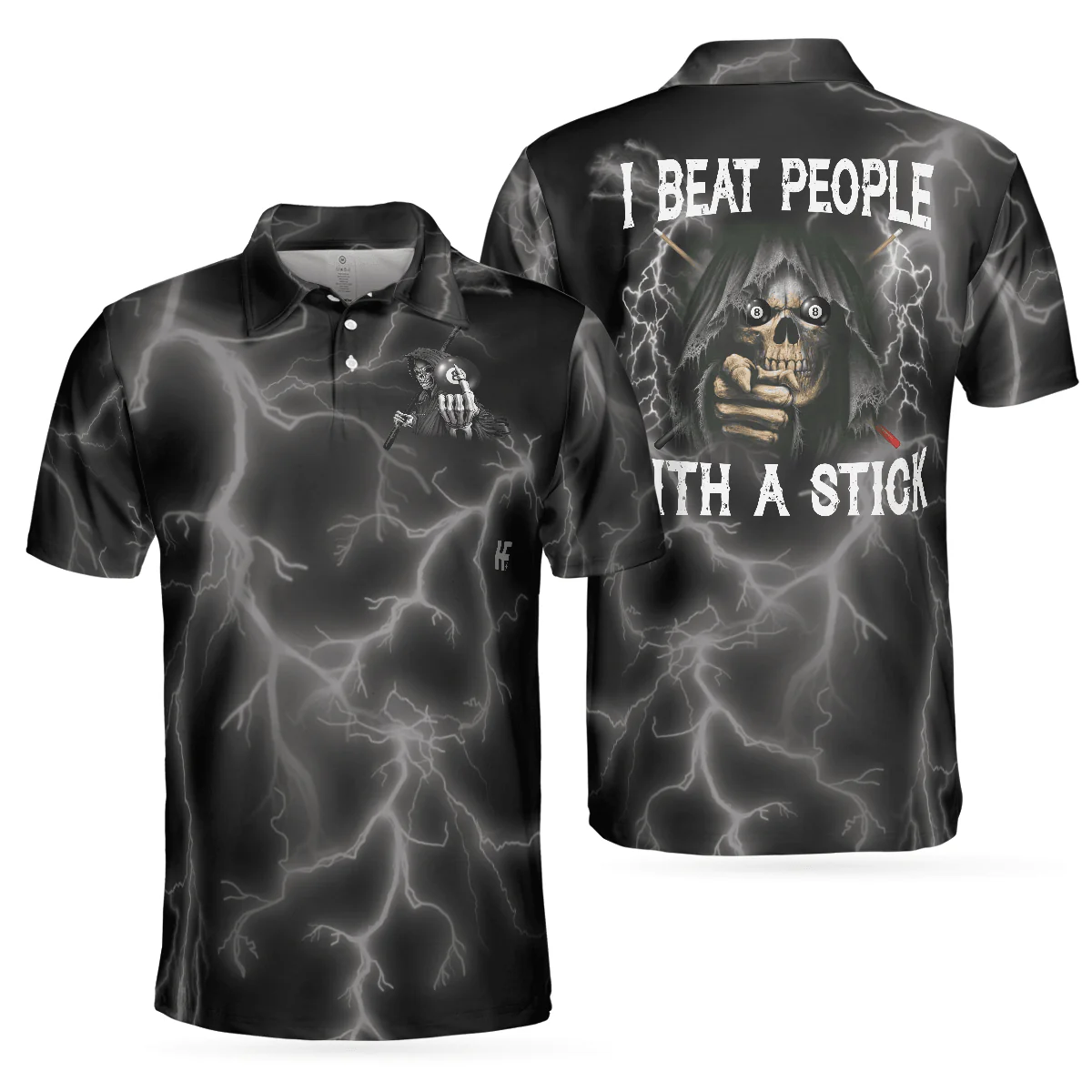Billiards Men Polo Shirt, I Beat People With A Stick Polo Shirt, Black Billiards Polo Shirt For Billiards Enthusiasts, Perfect Polo Shirt For Men - Image 2