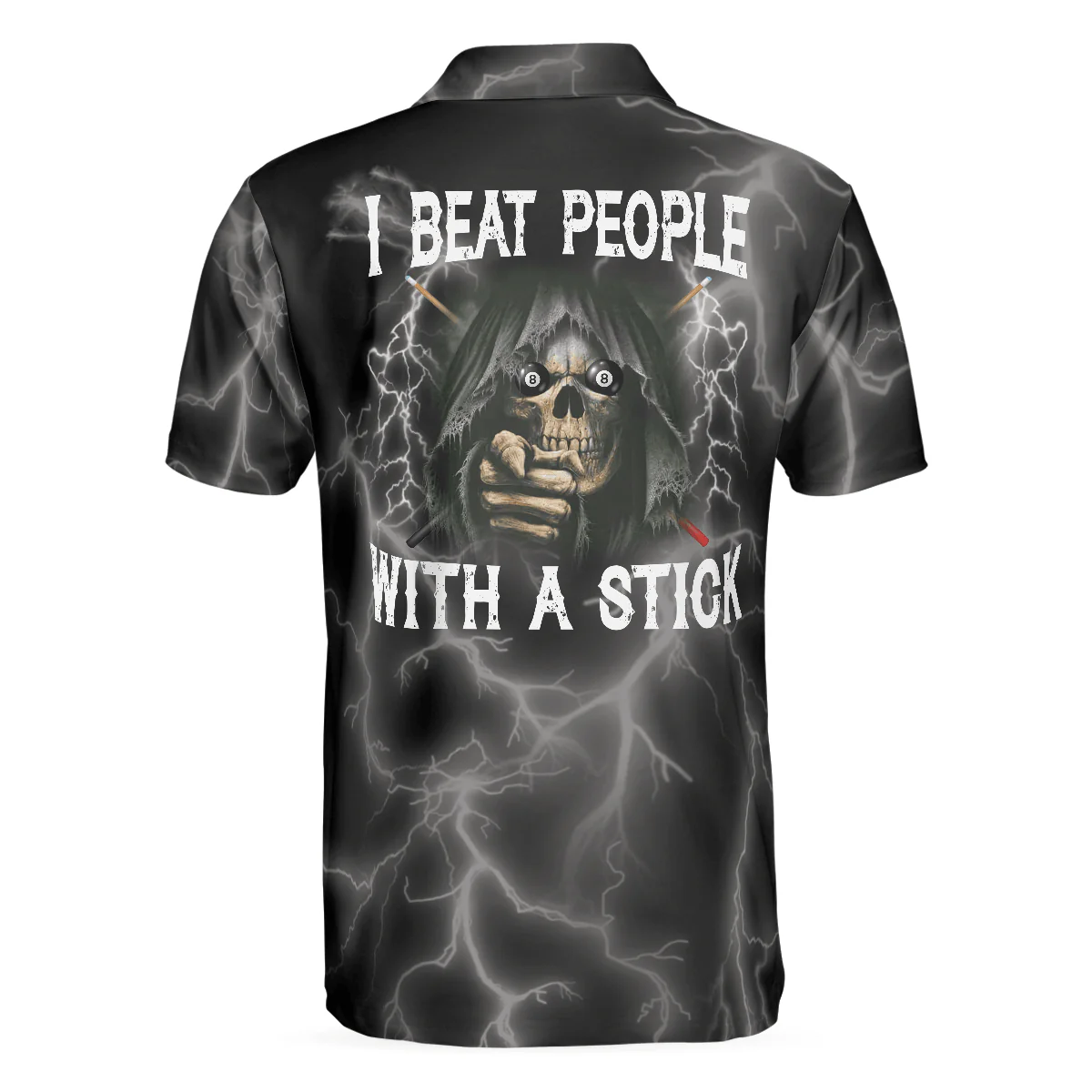 Billiards Men Polo Shirt, I Beat People With A Stick Polo Shirt, Black Billiards Polo Shirt For Billiards Enthusiasts, Perfect Polo Shirt For Men - Image 3