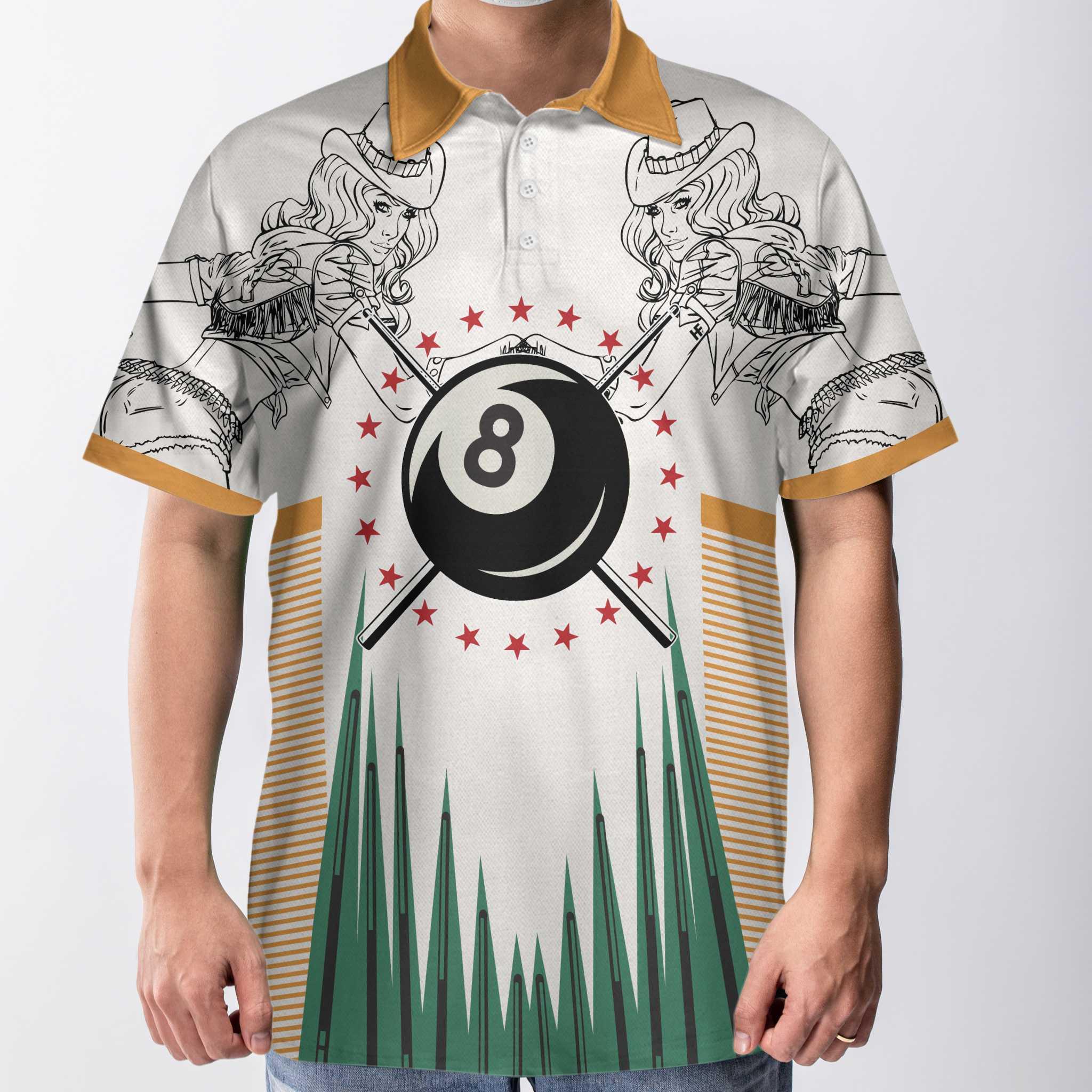 Billiards Polo Shirt, Stroke It Don't Poke It Billiards Polo Shirt, 8-ball Texas Cowgirl Sketching Polo Shirt - Perfect Gift For Men, Billiard Lover - Image 4