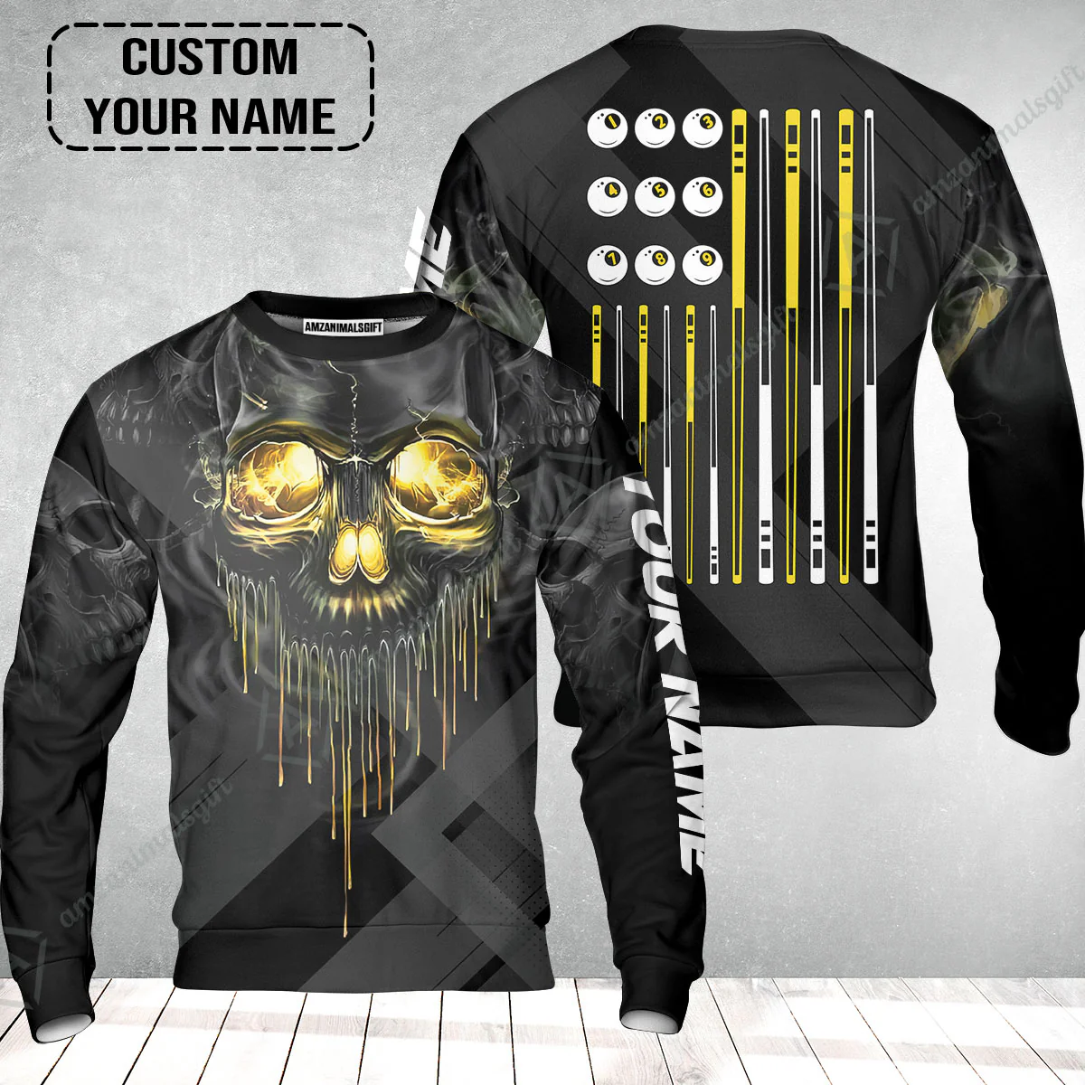 Billiards Sweatshirt - Billiards Pool Player Skull Custom Sweatshirt , Skull Billiards Shirt For Billiards Players, Personalized Billiards Gift - Image 2