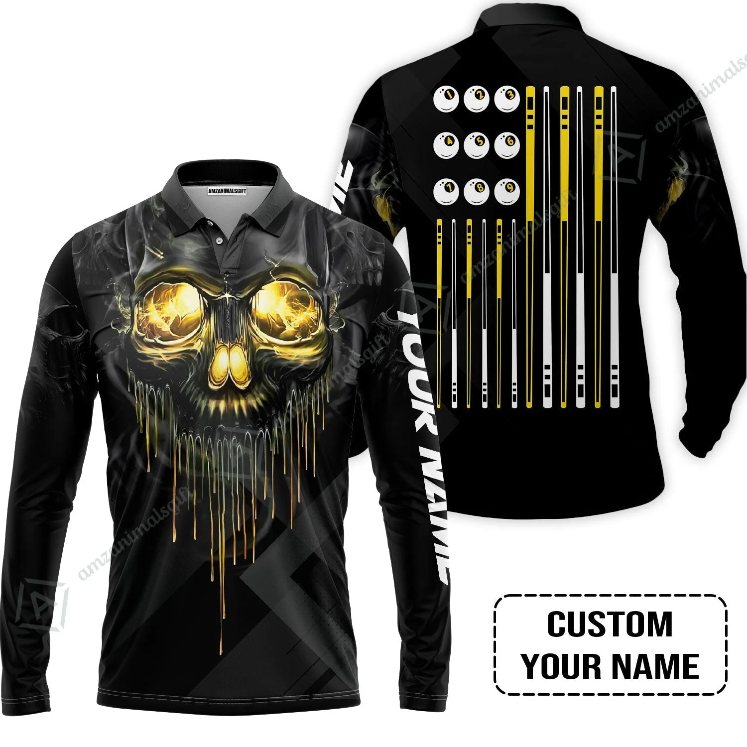 Billiards Sweatshirt - Billiards Pool Player Skull Custom Sweatshirt , Skull Billiards Shirt For Billiards Players, Personalized Billiards Gift - Image 4