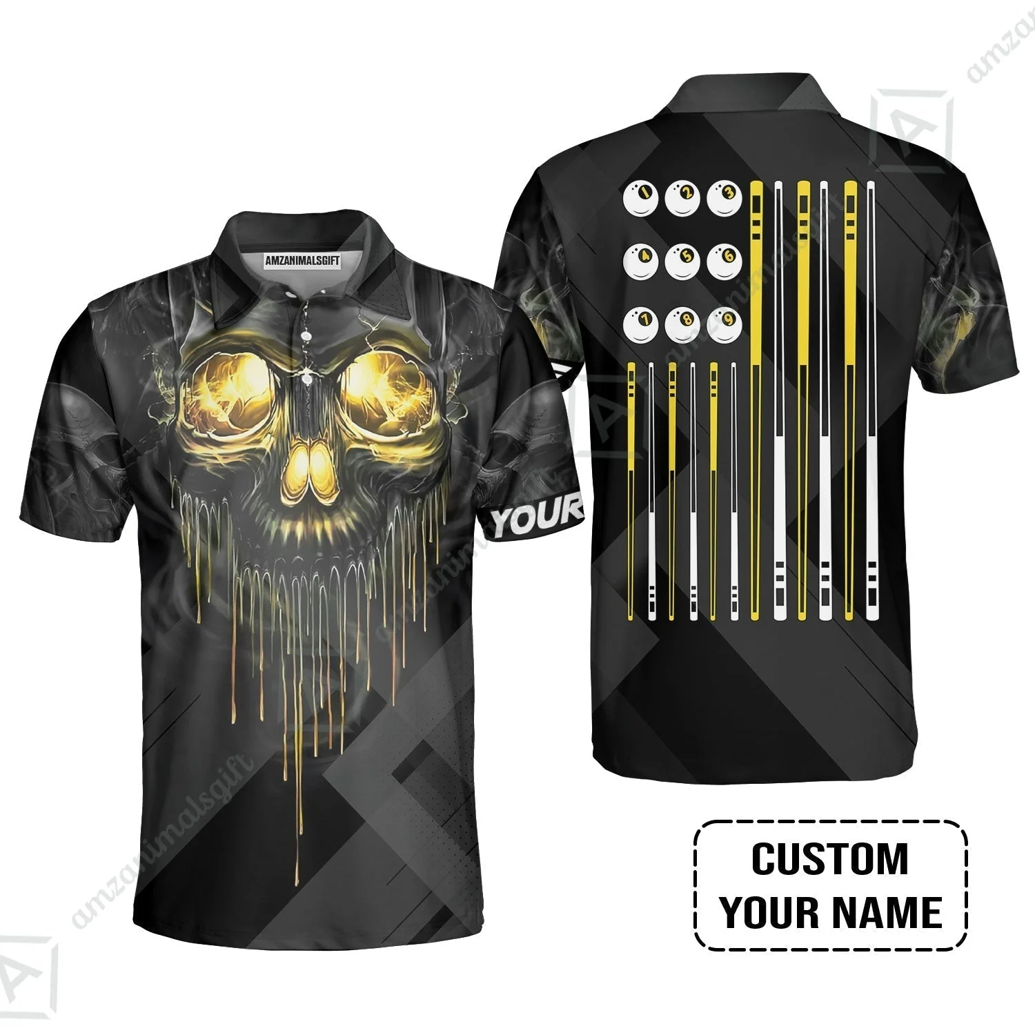 Billiards T-Shirt - Billiards Pool Player Skull Custom T-Shirt , Skull Billiards Shirt For Billiards Players, Personalized Billiards Gift - Image 7