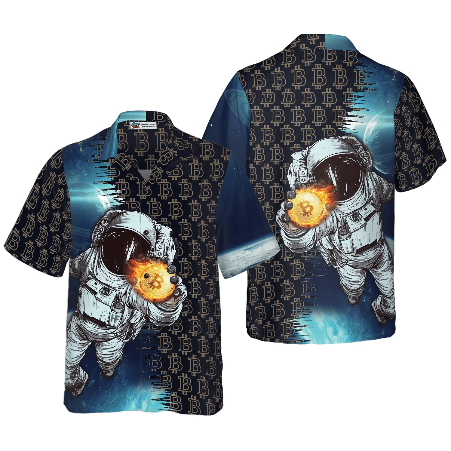 Bitcoin Astronaut Hawaiian Shirt For Summer, Colorful Hawaiian Shirt Outfit For Men Women, Gift For Friend, Team, Family