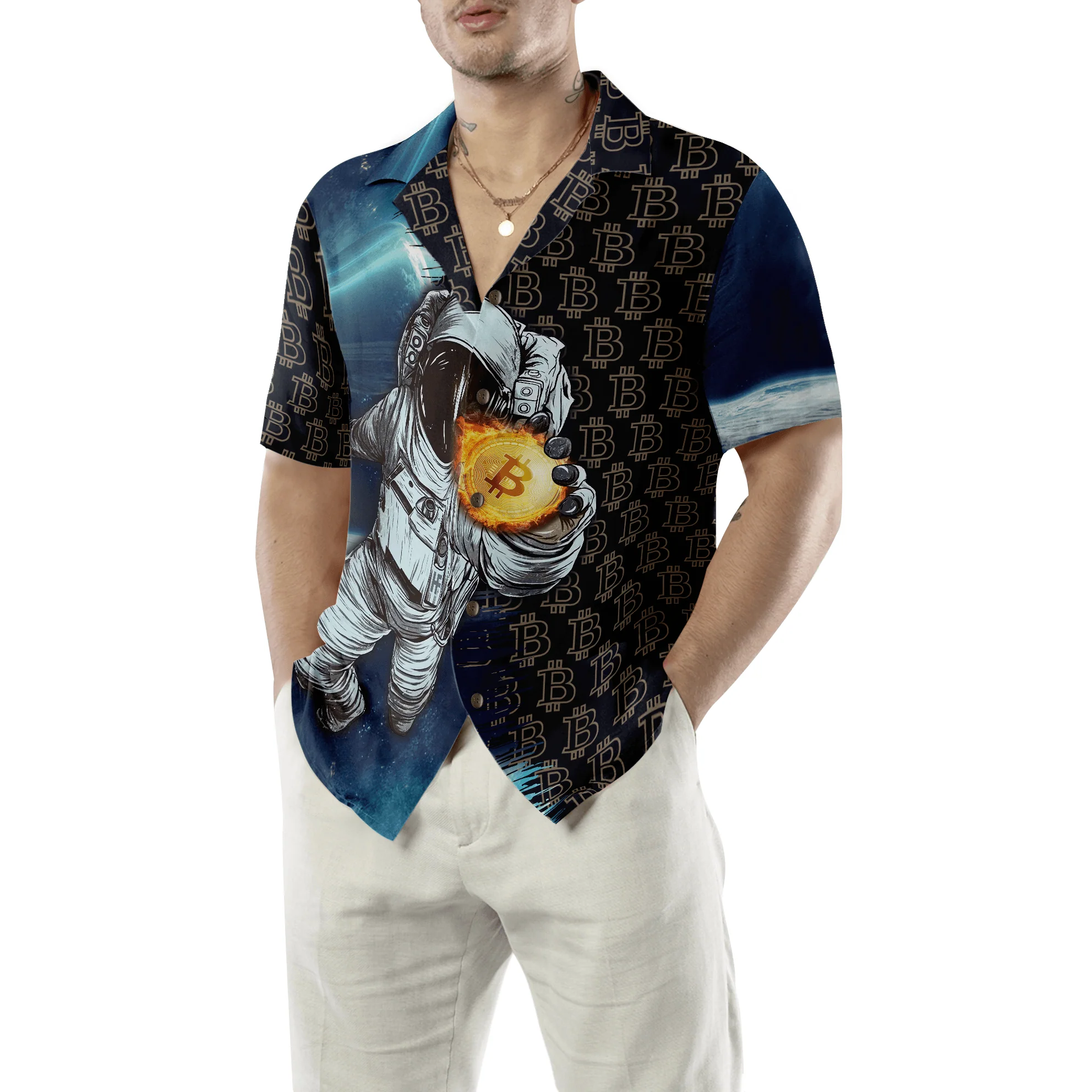 Bitcoin Astronaut Hawaiian Shirt For Summer, Colorful Hawaiian Shirt Outfit For Men Women, Gift For Friend, Team, Family - Image 5