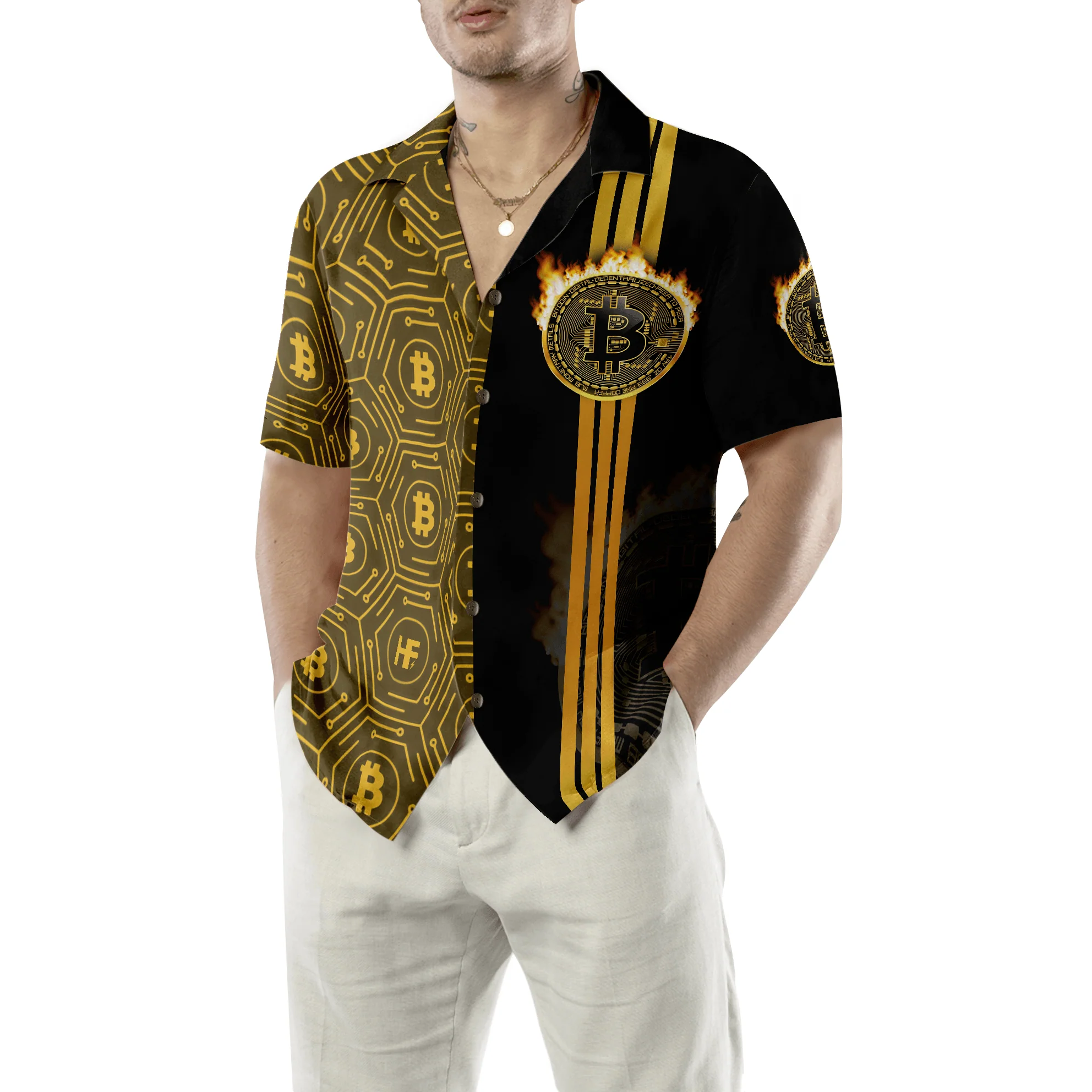 Bitcoin Flame Hawaiian Shirt For Summer, Colorful Hawaiian Shirt Outfit For Men Women, Gift For Friend, Team, Family - Image 4