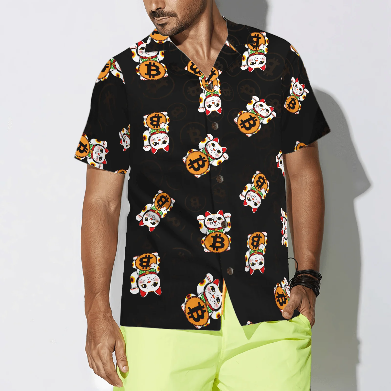 Bitcoin Hawaiian Shirt, Lucky Cat Colorful Summer Aloha Shirt For Men Women, Perfect Gift For Friend, Family, Husband, Wife, Boyfriend, Girlfriend - Image 4
