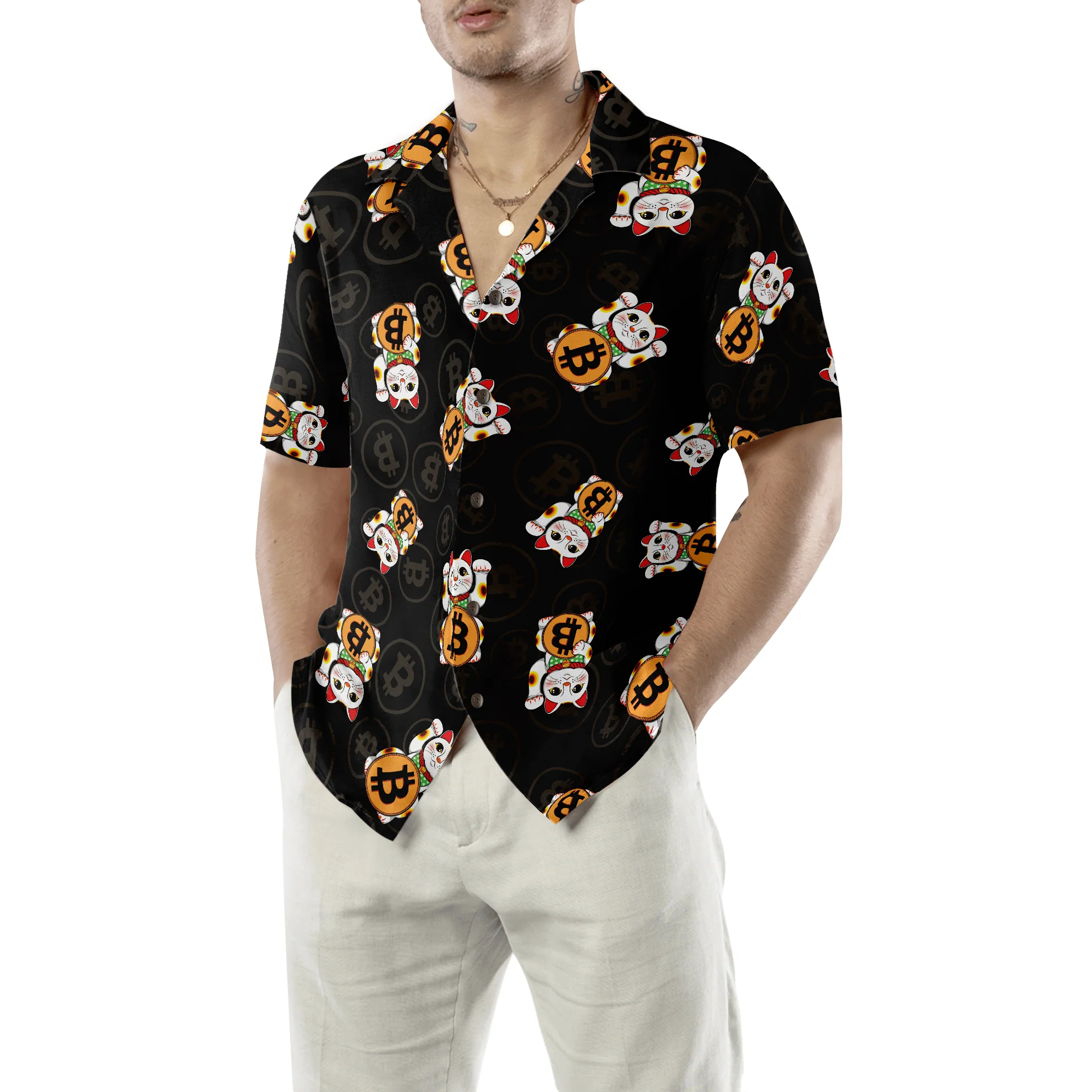 Bitcoin Hawaiian Shirt, Lucky Cat Colorful Summer Aloha Shirt For Men Women, Perfect Gift For Friend, Family, Husband, Wife, Boyfriend, Girlfriend - Image 5