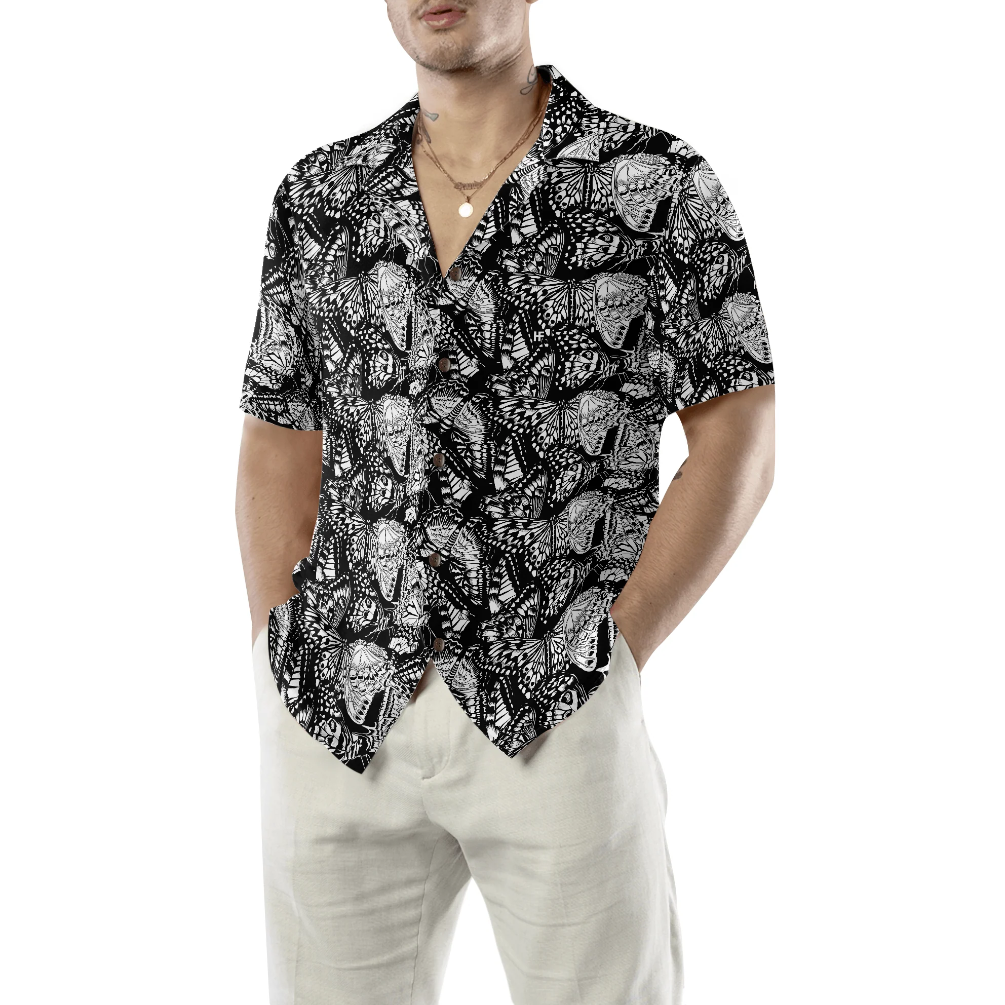 Black And White Butterfly Hawaiian Shirt, Colorful Summer Aloha Shirts For Men Women, Perfect Gift For Husband, Wife, Boyfriend, Friend - Image 4