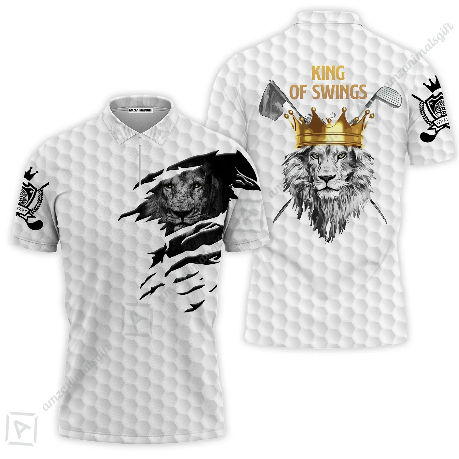 Black And White Lion King Sketching Golf Women Polo Shirt, King Of Swings Lion Golfing Women Polo Shirt - Image 4