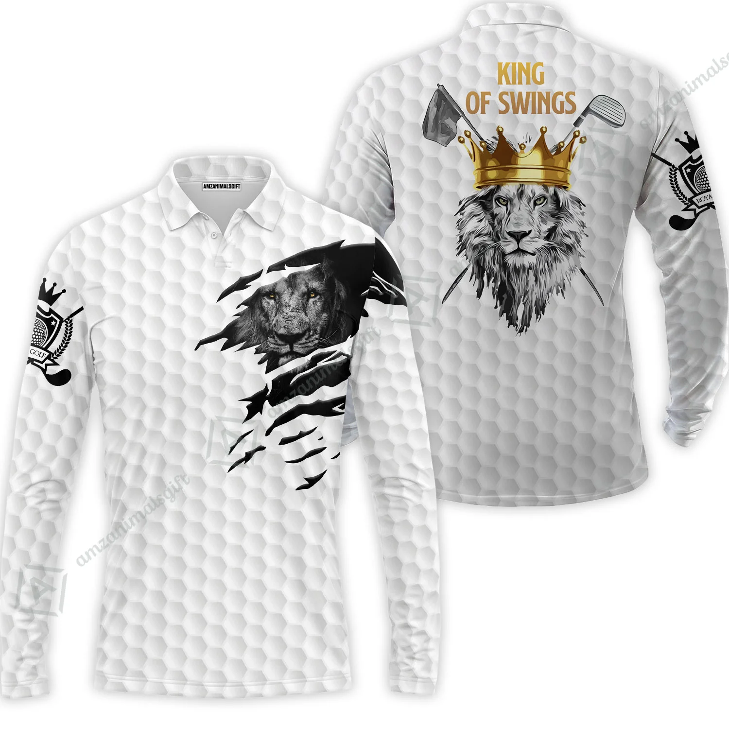 Black And White Lion King Sketching Golf Women Polo Shirt, King Of Swings Lion Golfing Women Polo Shirt - Image 5