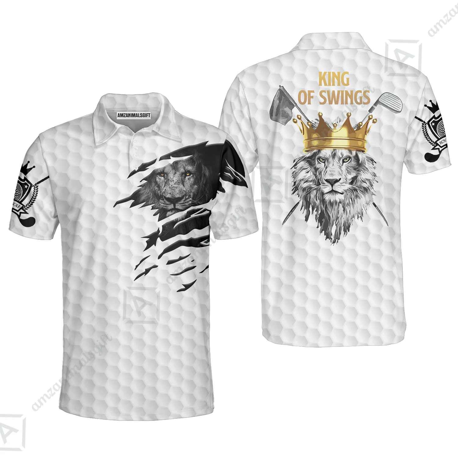 Black And White Lion King Sketching Golf Women Polo Shirt, King Of Swings Lion Golfing Women Polo Shirt - Image 6