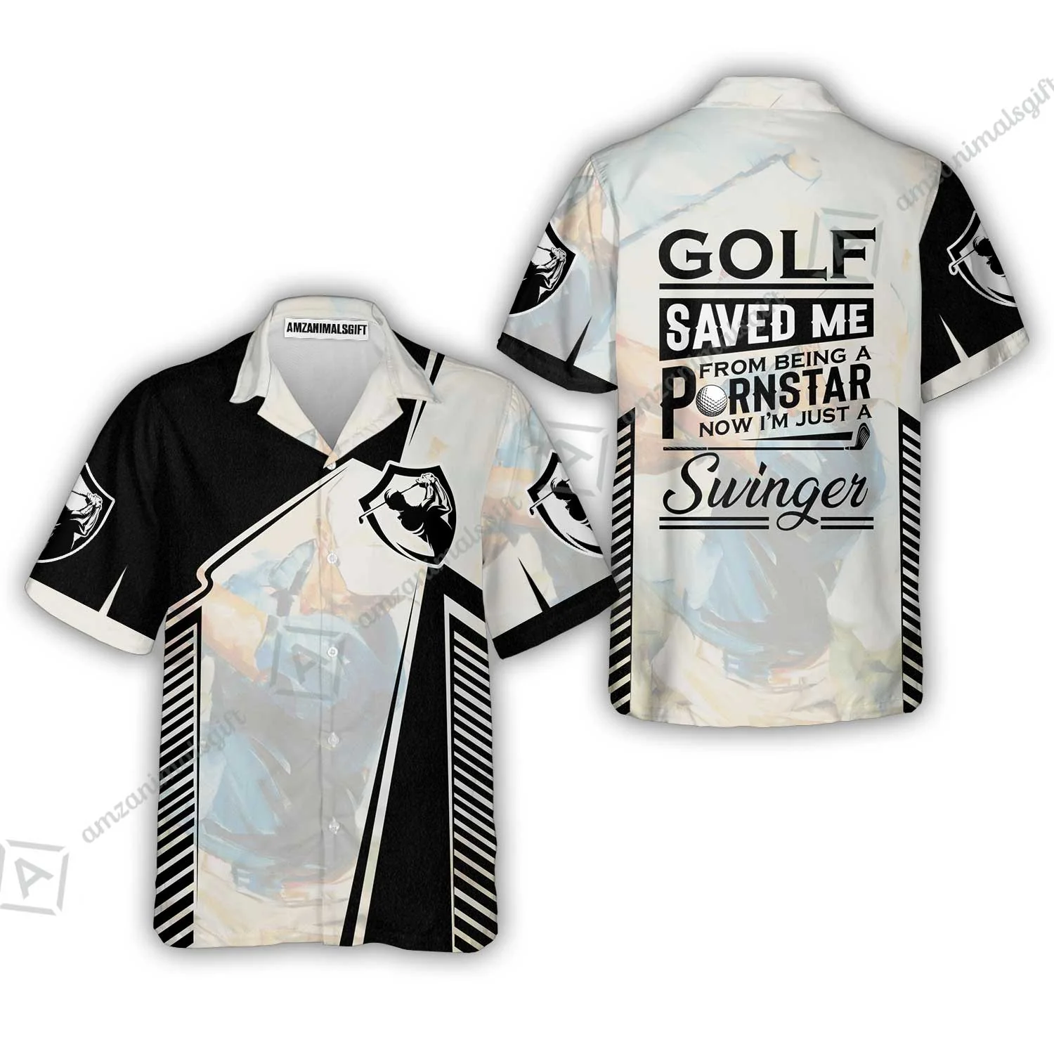 Black And White Long Polo Shirt, Golf Saved Me Golfing Long Polo Shirt - Image 5
