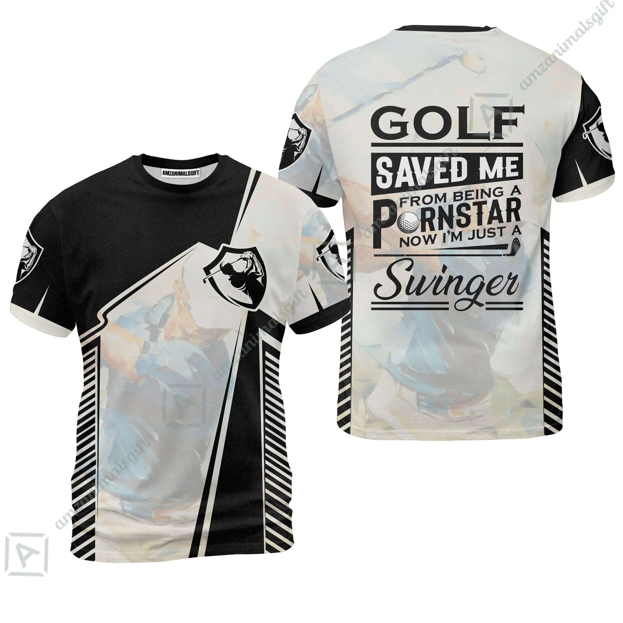 Black And White Long Polo Shirt, Golf Saved Me Golfing Long Polo Shirt - Image 6