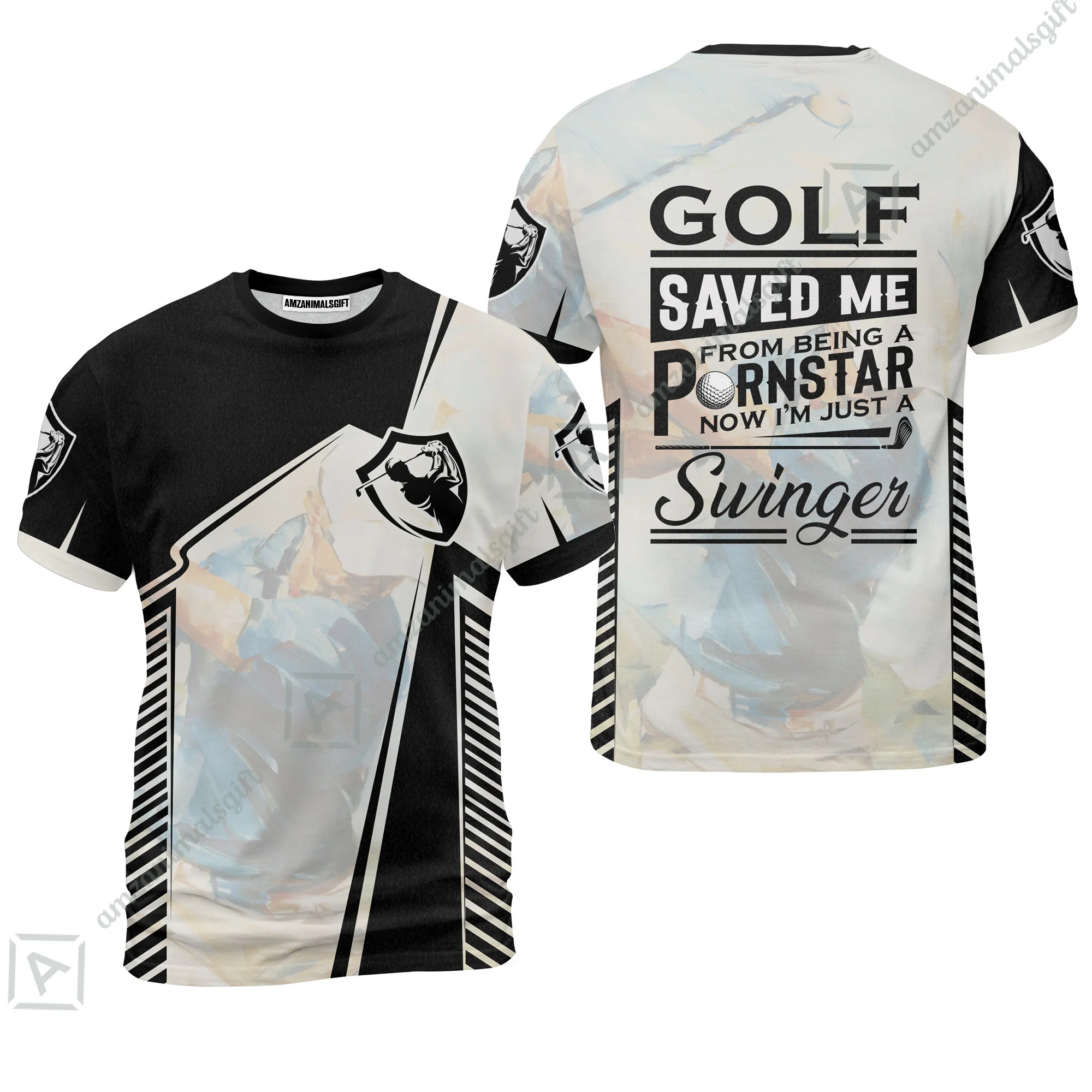 Black And White Men Polo Shirt, Golf Saved Me Golfing Polo Shirt - Image 6