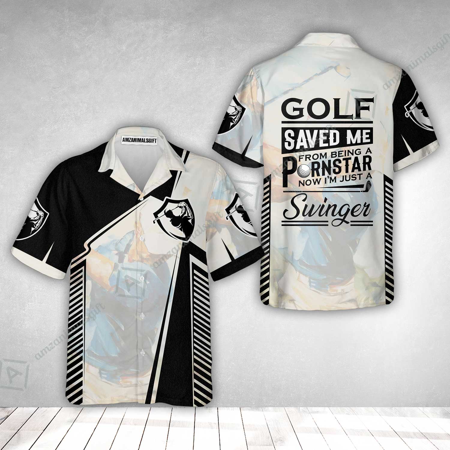 Black And White Hawaiian Shirt, Golf Saved Me Golfing Hawaiian Shirt - Image 2