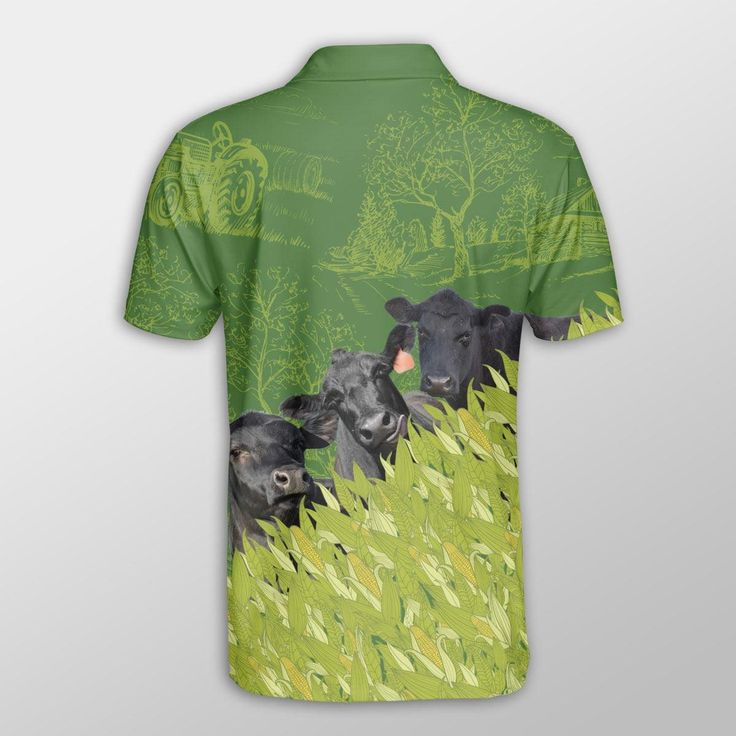 Black Angus Men Polo Shirts - Black Angus Corn Field Pattern Button Shirts For Men - Perfect Gift For Black Angus Lovers, Cattle Lovers - Image 3