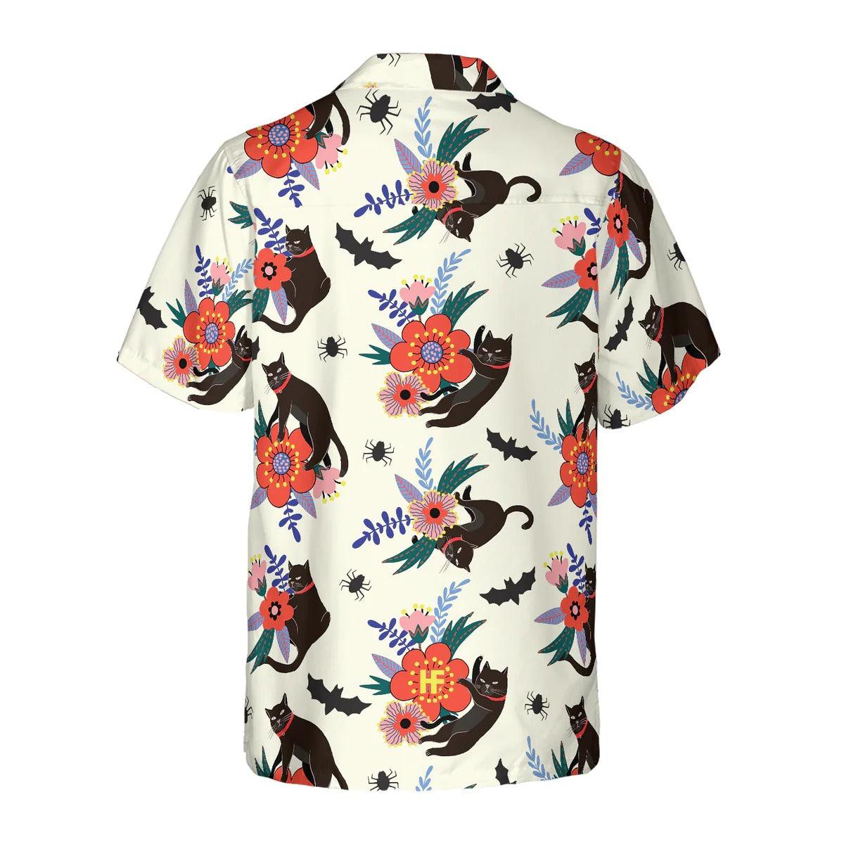 Black Bats And Cats Hawaiian Shirt, Flower Hawaiian Shirt - Perfect Gift For Lover, Friend, Family - Image 3