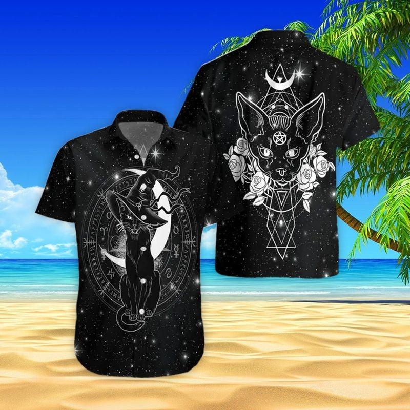 Black Cat Aloha Hawaiian Shirt - Black Cat Witch Magical Hawaiian Shirt, Rose Night Hawaiian Shirt For Men & Women, Black Cat Lover