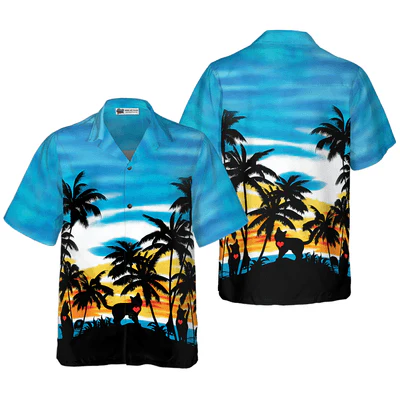 Black Cat Hawaiian Shirt, Cat Love Sunset Shirt For Men - Perfect Gift For Men, Cat Lovers, Husband, Boyfriend, Friend, Family