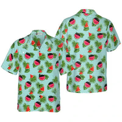 Black Cat Hawaiian Shirt, Cat Watermelon Shirt For Men - Perfect Gift For Men, Cat Lovers, Husband, Boyfriend, Friend, Family