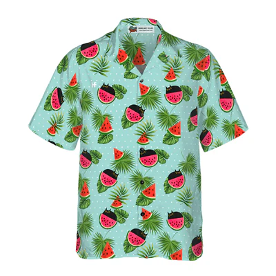 Black Cat Hawaiian Shirt, Cat Watermelon Shirt For Men - Perfect Gift For Men, Cat Lovers, Husband, Boyfriend, Friend, Family - Image 2