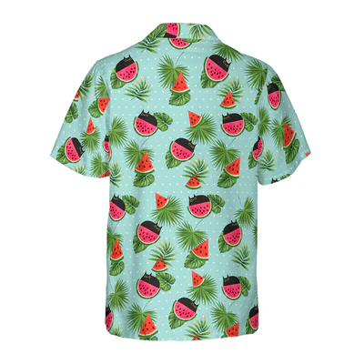 Black Cat Hawaiian Shirt, Cat Watermelon Shirt For Men - Perfect Gift For Men, Cat Lovers, Husband, Boyfriend, Friend, Family - Image 3