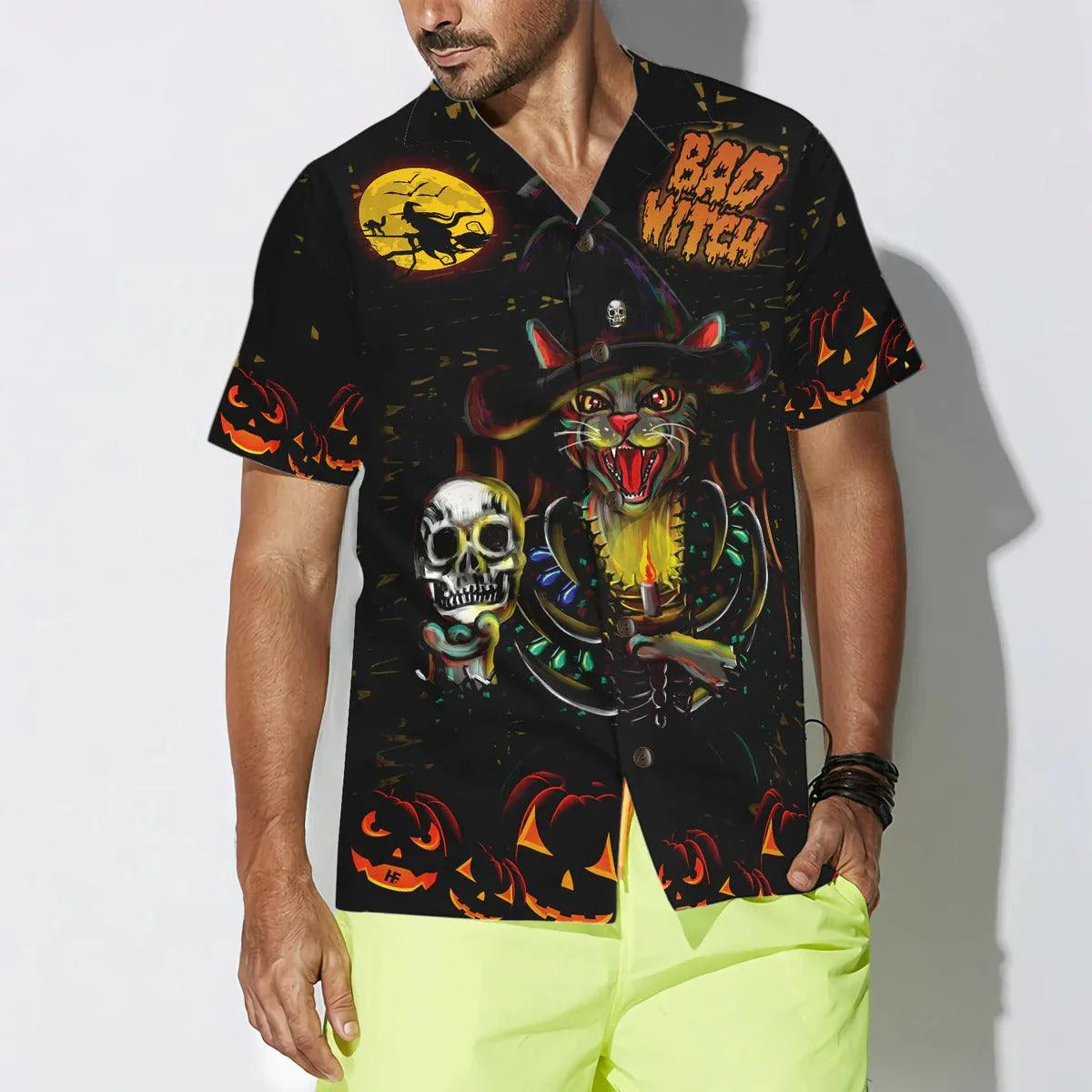 Black Cat Hawaiian Shirt For Summer, I'm A Bad Witch Cat Hawaiian Shirt- Perfect Gift For Men, Women, Cat Lovers, Halloween Gifts