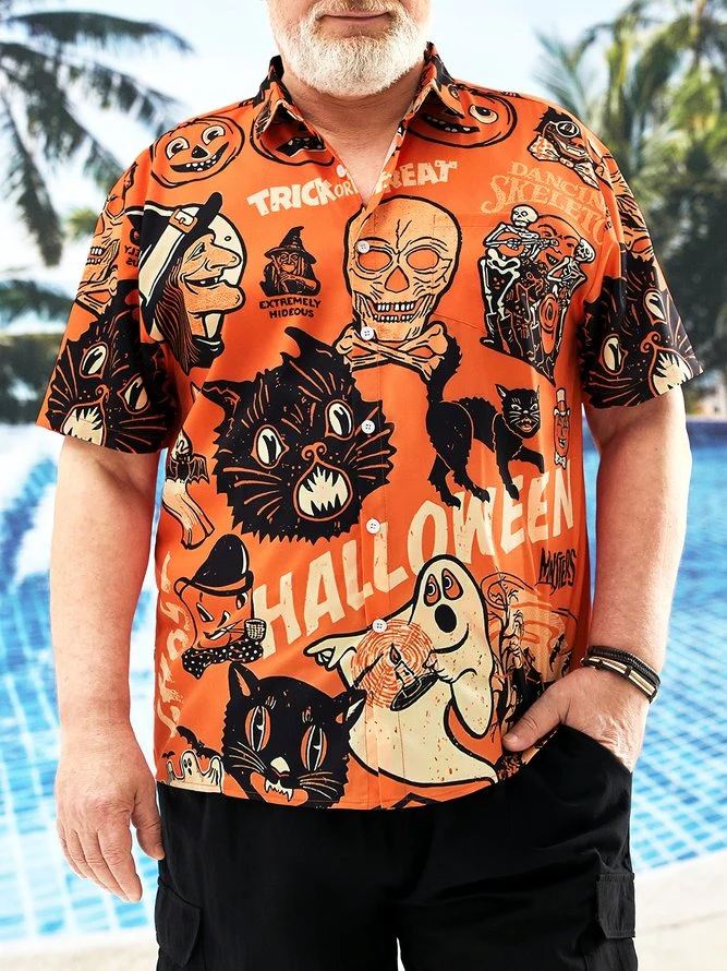 Black Cat Hawaiian Shirt, Halloween Hawaiian Shirt, Black Cat Chest Pocket Hawaiian Shirt For Men & Women - Halloween Gift For Members Family, Friends - Image 3