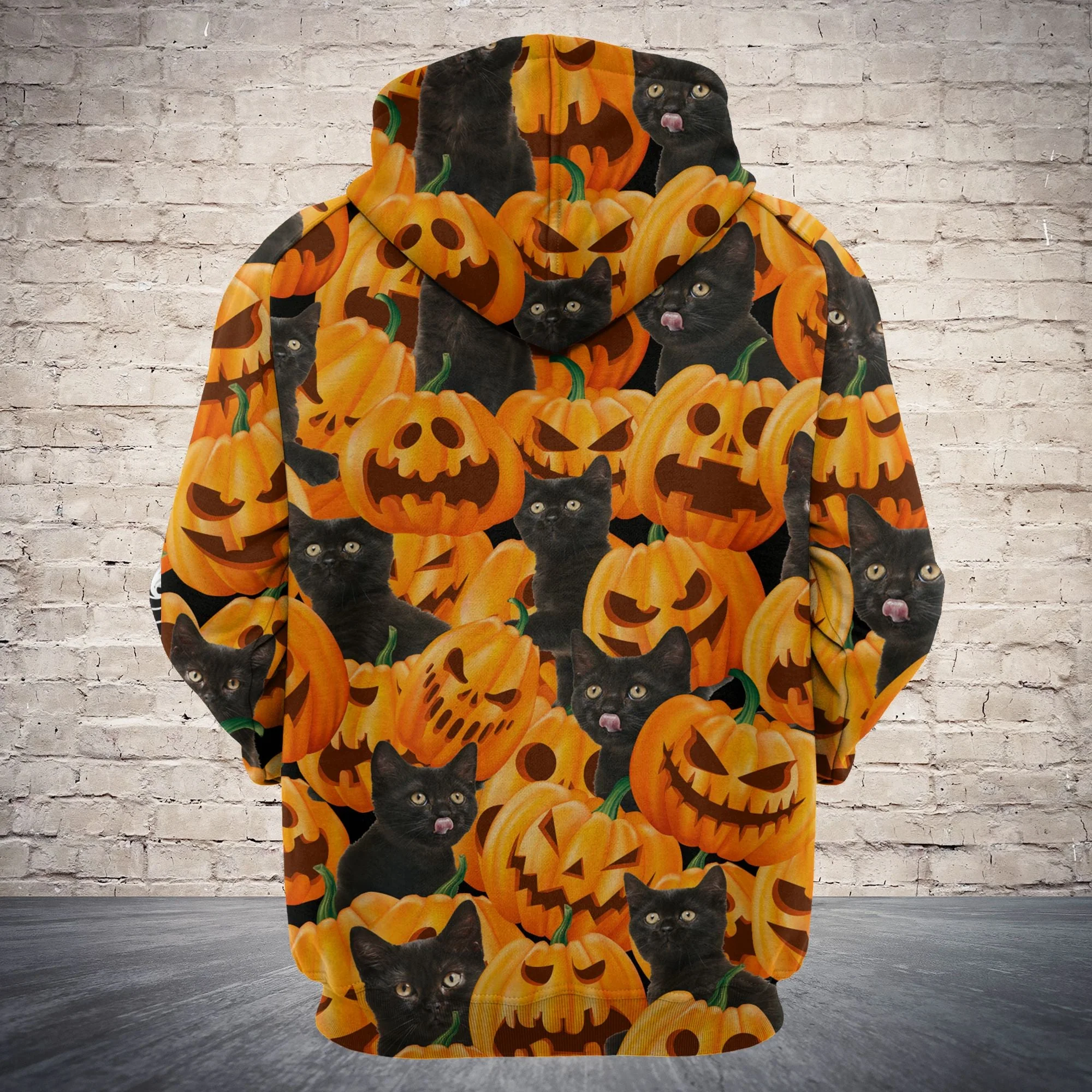 Black Cat Love Pumpkin  Pullover Premium Hoodie, Perfect Outfit For Men And Women On Christmas New Year Autumn Winter - Image 2