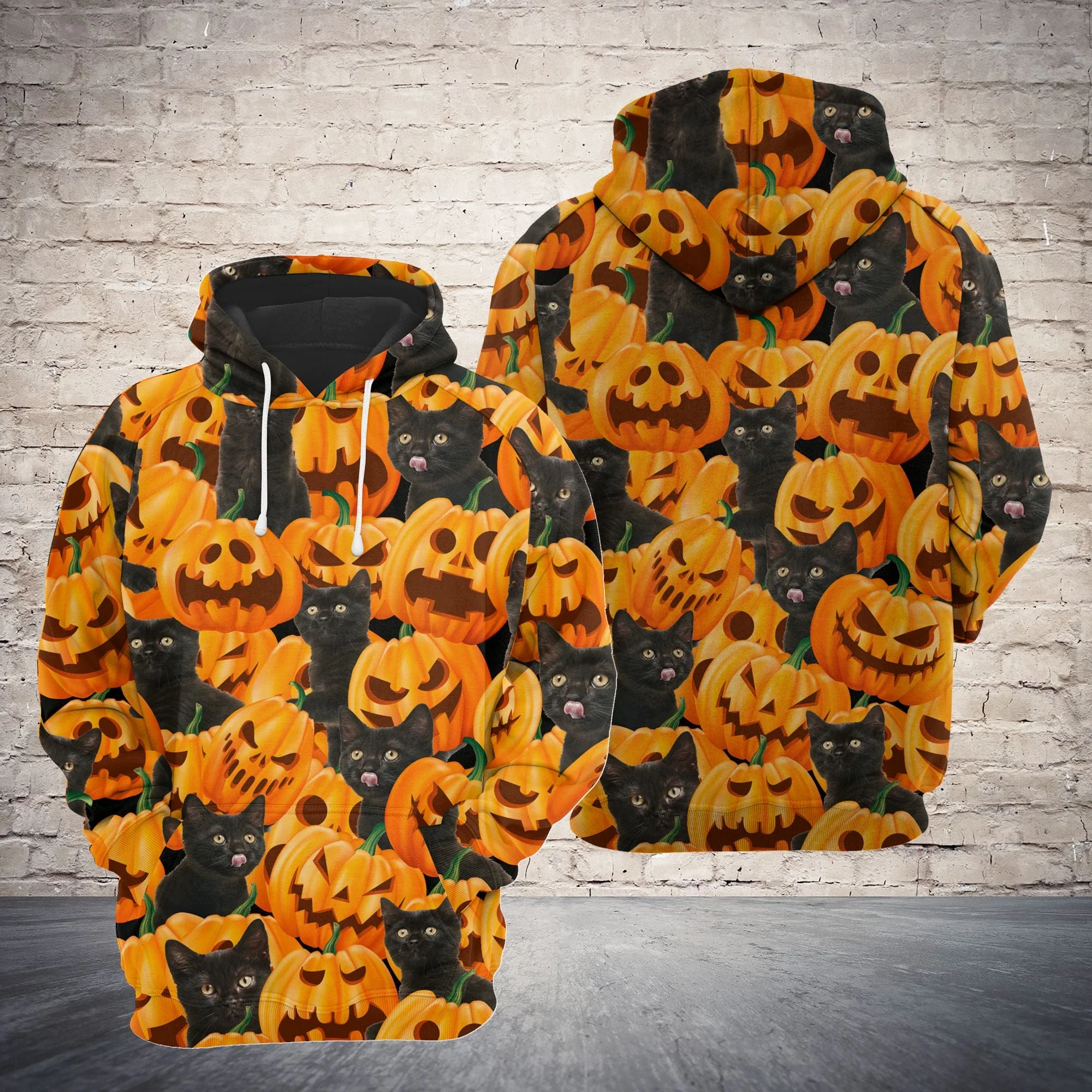 Black Cat Love Pumpkin  Pullover Premium Hoodie, Perfect Outfit For Men And Women On Christmas New Year Autumn Winter - Image 3