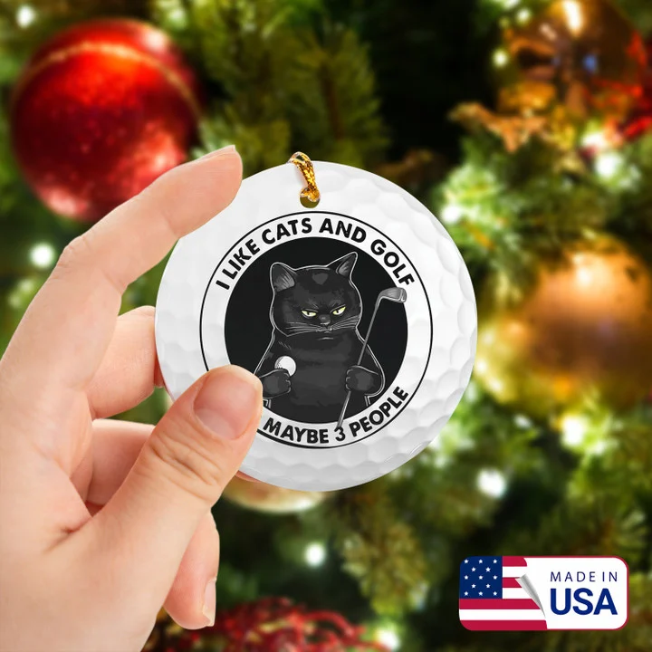 Black Cat Ornament, I Like Cats And Golf Ceramic Ornament - Best Gift For Golf Lovers, Cat Lovers, New Year, Christmas - Image 2
