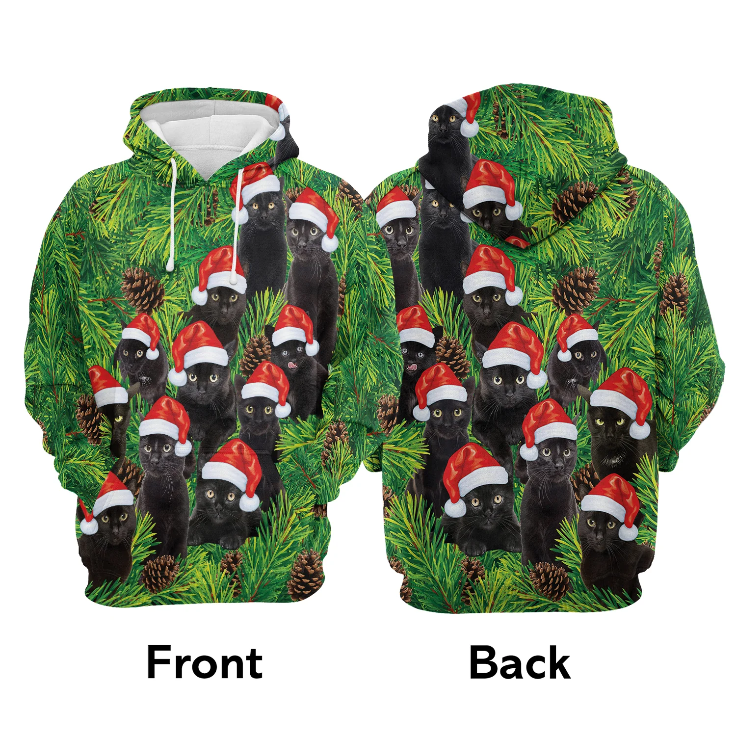 Black Cat Pine Tree Pullover Premium Hoodie, Perfect Outfit For Men And Women On Christmas New Year Autumn Winter - Image 2