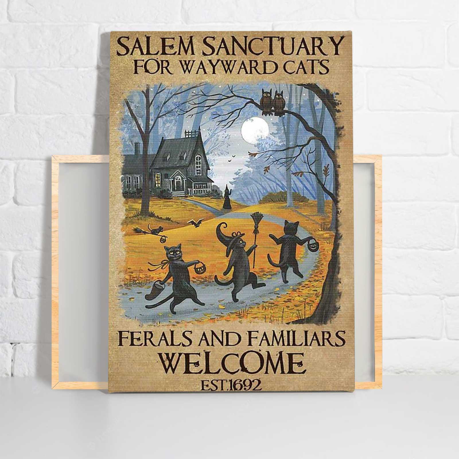 Black Cat Portrait Canvas - Black Cat Halloween Salem Sanctuary For Wayward Cats - Perfect Gift For Black Cat Lovers, Halloween Gifts - Image 2