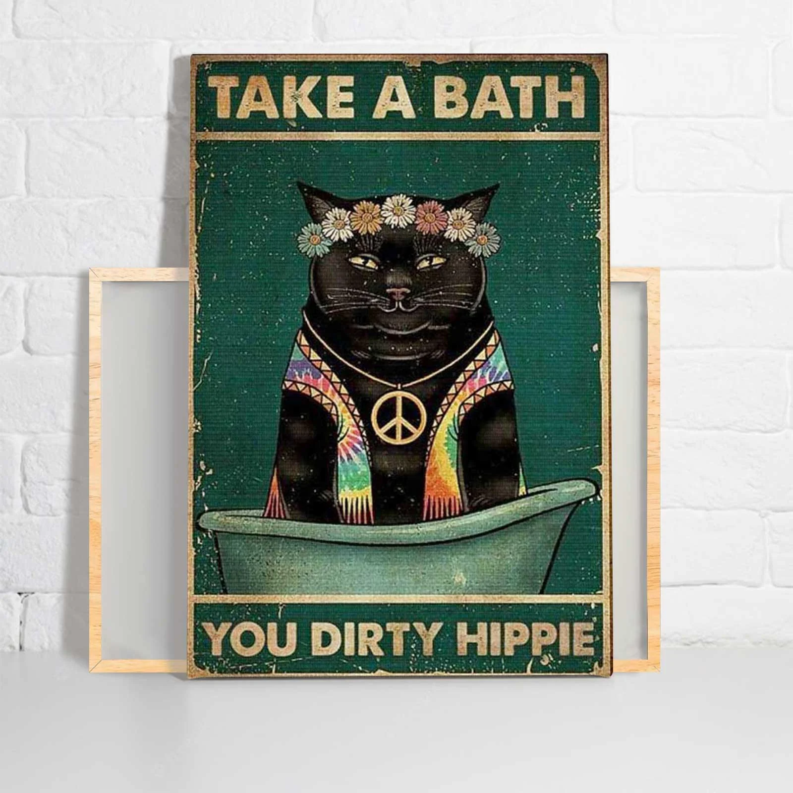 Black Cat Portrait Canvas, Cat Take A Bath You Dirty Hippie Portrait Canvas, Premium Wrapped Canvas - Perfect Gift For Black Cat Owner - Image 2