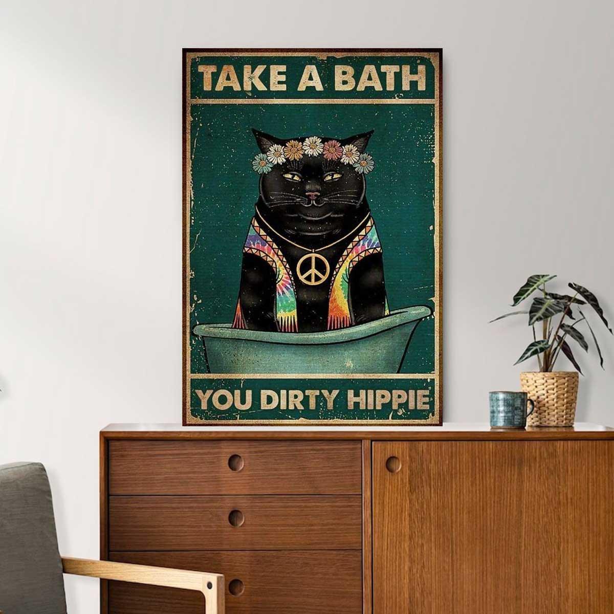 Black Cat Portrait Canvas, Cat Take A Bath You Dirty Hippie Portrait Canvas, Premium Wrapped Canvas - Perfect Gift For Black Cat Owner - Image 3