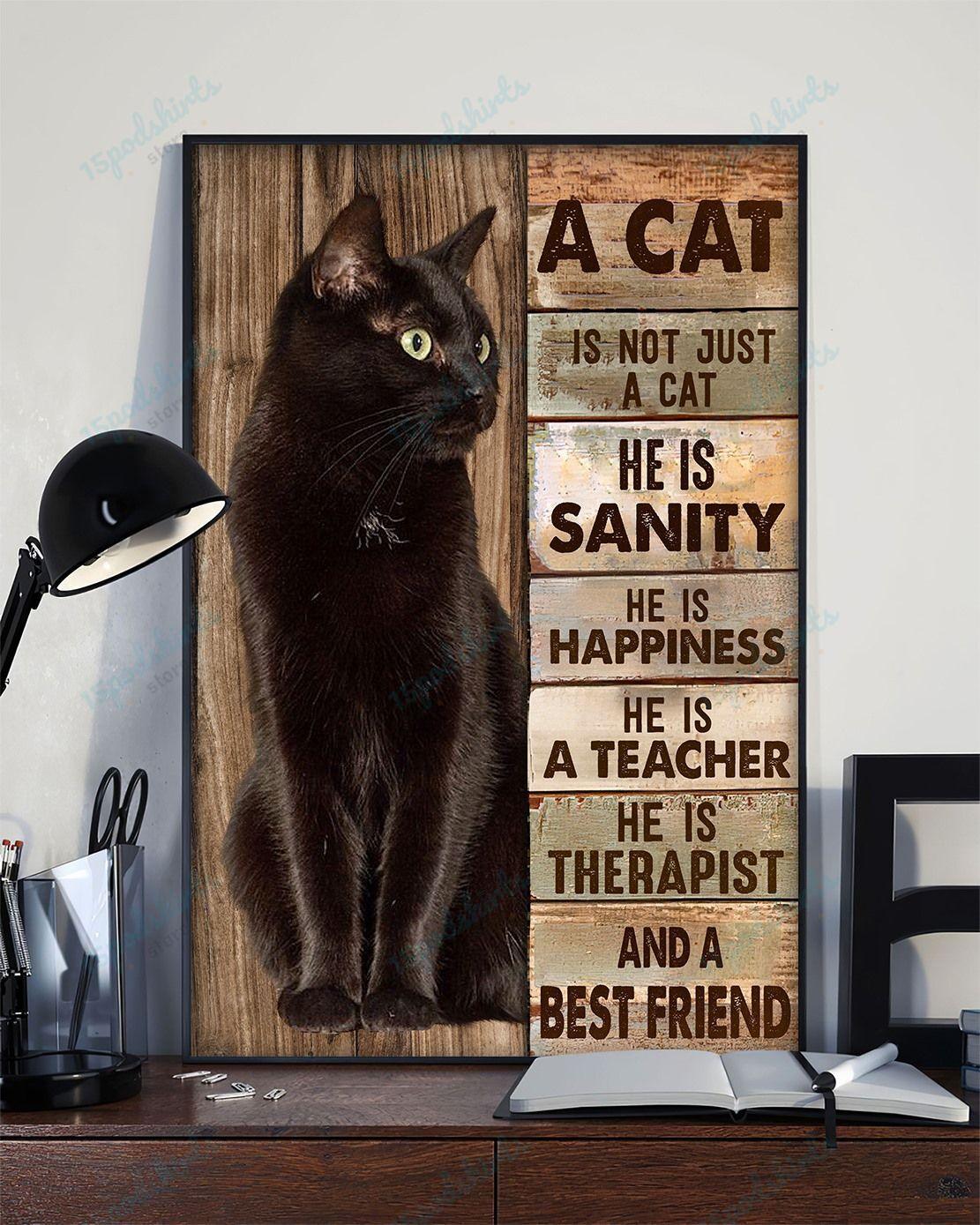 Black Cat Portrait Canvas - He is sanity happiness teacher therapist and best friend Premium Wrapped Canvas - Gift For Family, Cat Lovers - Image 3